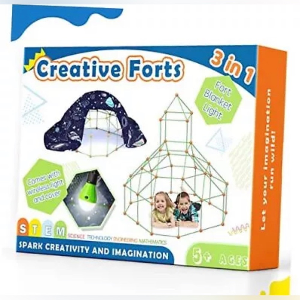 Fort-Building-Kit 130 Pieces with Blanket & Light, 3 in 1 Blanket Fort Toy New